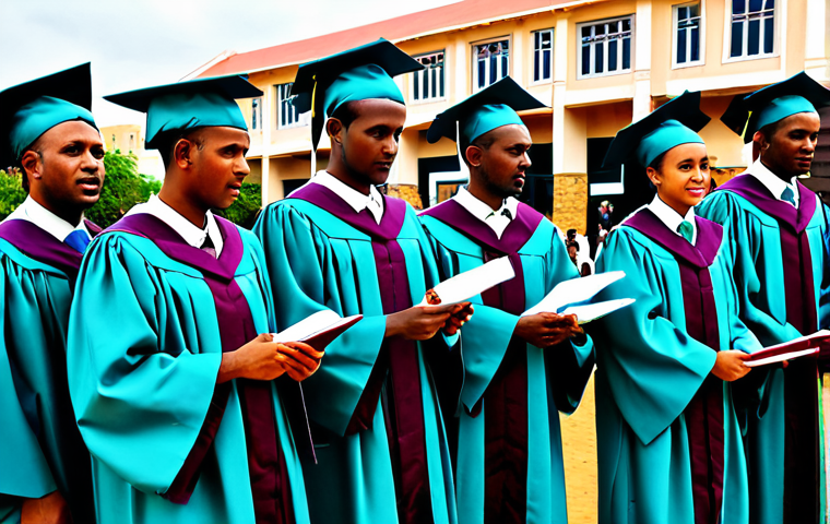 **

"A graduation ceremony at the Somali National University. Students in academic gowns, fully clothed and appropriate attire, are receiving diplomas from faculty members. The university buildings are visible in the background. Safe for work, family-friendly, professional, perfect anatomy, natural proportions, well-formed hands, proper finger count, realistic lighting, high resolution, detailed environment, clear focus, modest dress."

**