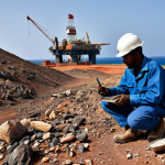 **Oil & Gas Exploration:** "A professional geologist, fully clothed in appropriate field gear, examining rock samples in a Somali landscape with an oil rig visible in the distance. Safe for work, appropriate content, professional setting, perfect anatomy, natural proportions."