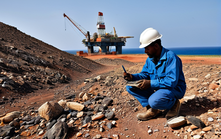 **Oil & Gas Exploration:** "A professional geologist, fully clothed in appropriate field gear, examining rock samples in a Somali landscape with an oil rig visible in the distance. Safe for work, appropriate content, professional setting, perfect anatomy, natural proportions."