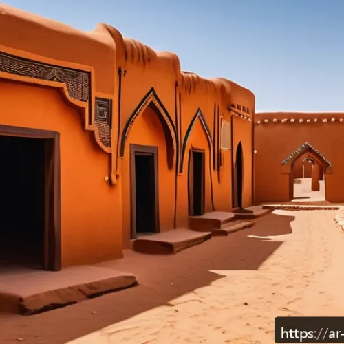 소말리아의 전통 건축물 - A traditional Somali architectural scene depicting a desert village with buildings made from natural...