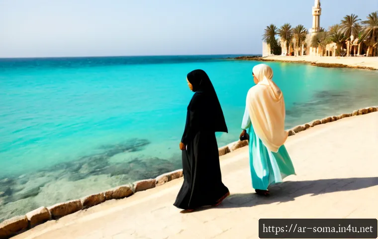 Home 17 모가디슈 여행 가이드 - Photorealistic travel guide scene in Mogadishu, Somalia, wide-angle view of the Indian Ocean shoreli...